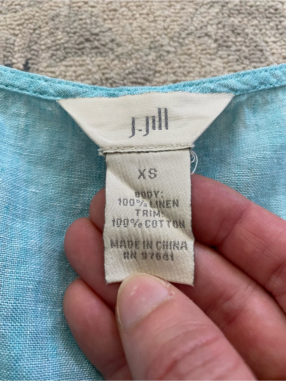 J. Jill Linen Cropped Button Down Tank Top Aqua Blue XS Floral Detail Buttons - Picture 4 of 7